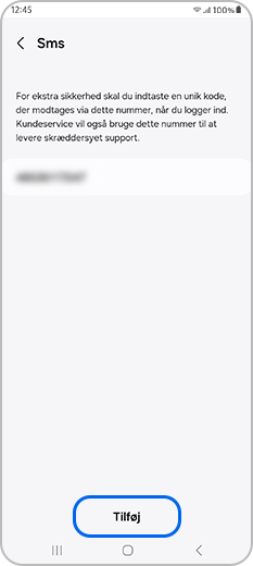 Tilføj valgte emner i menuen SMS under mulighederne for totrinsbekræftelse