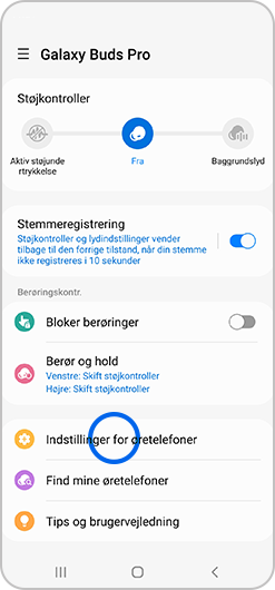 Indstillinger for øretelefoner valgt