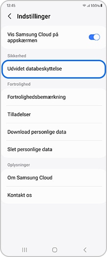 Smartphoneskærm med valgmuligheden Indstillinger på skærmbilledet
