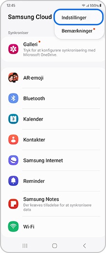 Smartphoneskærm, hvor ikonet Flere valgmuligheder (tre prikker) er valgt