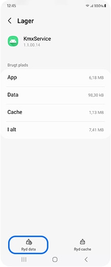 Smartphoneskærm, hvor knappen Ryd data er valgt