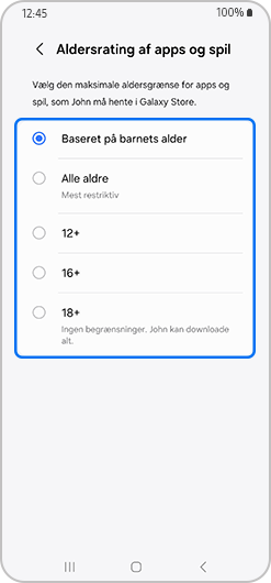Skærm for app- og spilvurderinger, der viser Alle aldre mulighed valgt.