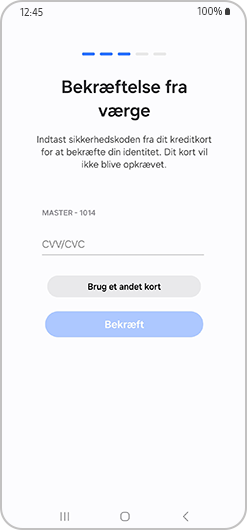 Skærm til bekræftelse af værge.