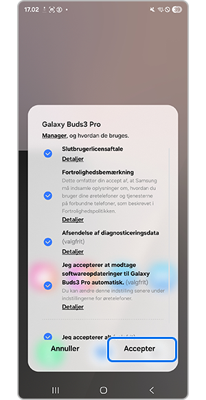 Tryk på "Accepter" på vilkår og betingelser