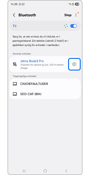 Indstillinger via Bluetooth