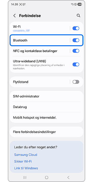 Tryk på "Forbindelser" i Indstillinger