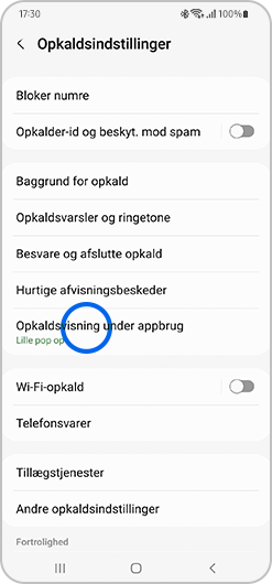 Se et opkald, når du bruger applikationer på en Android-smartphone