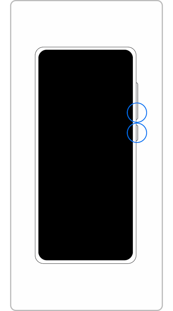 Tryk og hold Lydstyrke ned og sideknappen nede