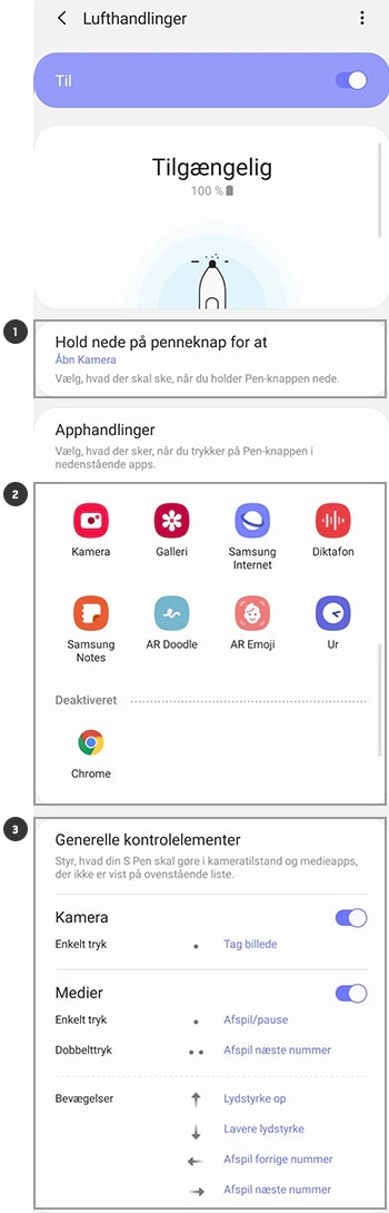 Ændring af apps eller funktioner med S Pen