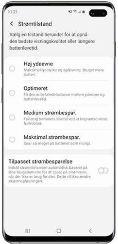 Vælg Maksimal strømbespar