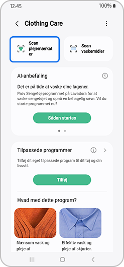 Tryk på Scan vaskeanvisninger