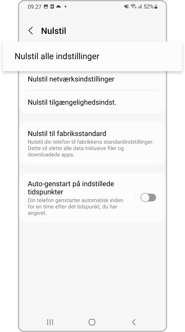Vælg Nulstil alle indstillinger