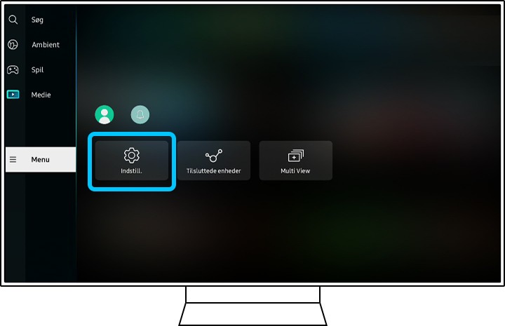 Et Samsung TV viser hovedsiden af menusektionen.