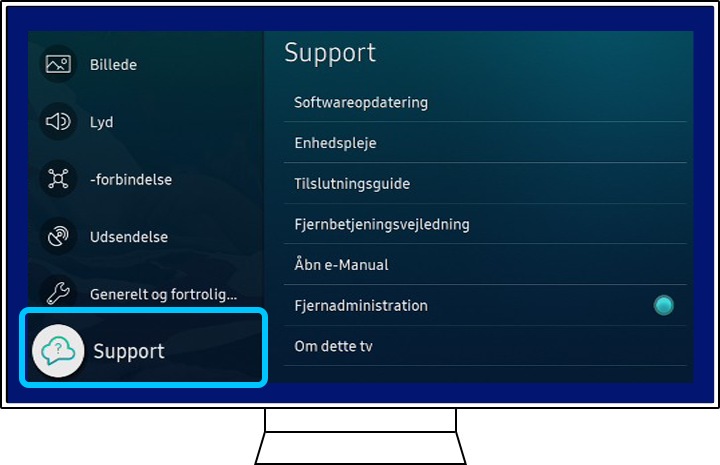 Et Samsung TV viser Alle indstillinger.