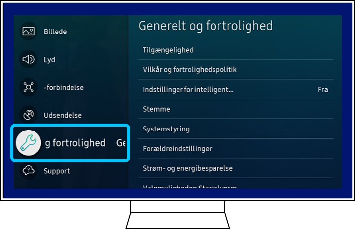 Et Samsung TV viser Alle indstillinger.
