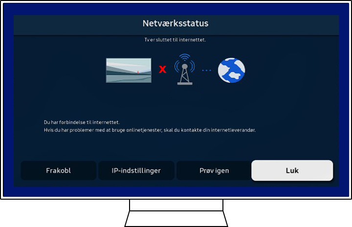 Et Samsung TV viser netværksstatusområdet.