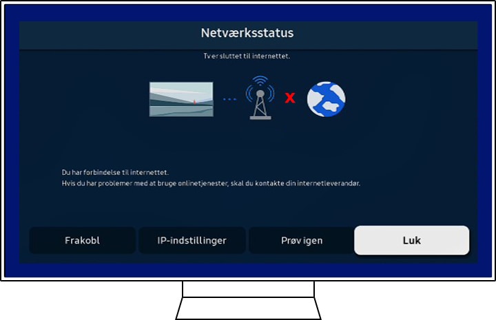 Et Samsung TV viser netværksstatusområdet.