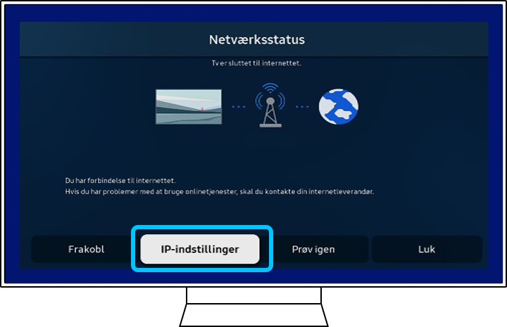 Et Samsung TV viser indstillingen netværksstatus.
