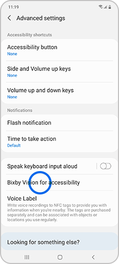 Step 3. At the Settings menu, tap on “Bixby Vision for accessibility” option.