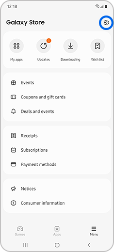 Step 2. On the menu screen, tap on the top right cogwheel icon (Settings).