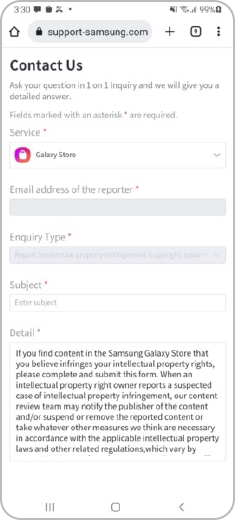 Step 2. On the “Contact us” page, enter the required information and report the intellectual infringement.