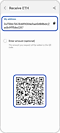 Step 3. Address to receive the virtual asset with a copy button and QR code.