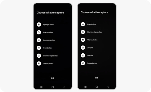 Single Take Settings - menu screen.
