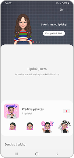 1 veiksmas. Paryškinta parinktis „Kurti pasirinktinius lipdukus“.