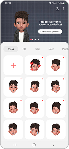4.º passo. Galeria com os novos Autocolantes Emoji RA.