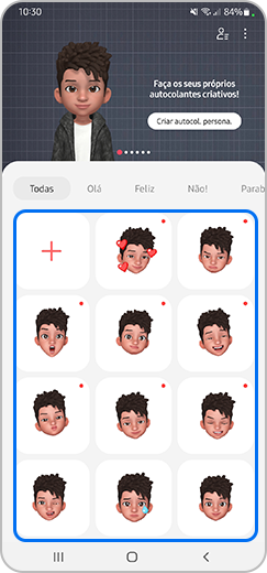 1.º passo. Autocolantes Emoji RA apresentados no ecrã.