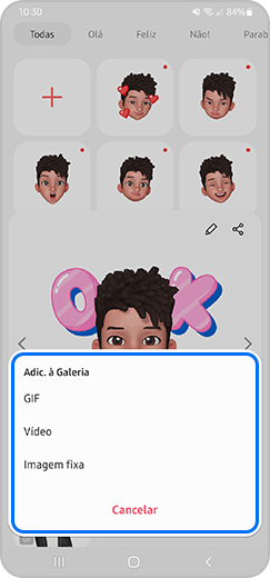 3.º passo. Formatos para guardar o seu Autocolante Emoji RA destacados.