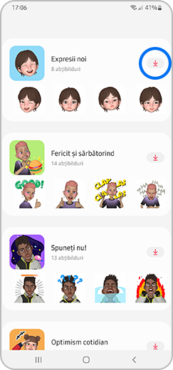 Pasul 2. Meniul Descărcare abțibilduri cu un buton de descărcare evidențiat.