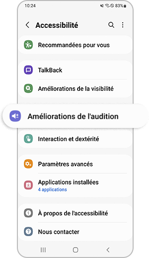 Étape 2. Sélectionnez « Améliorations de l'audition ».