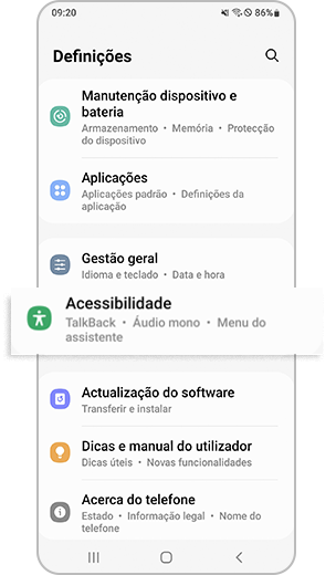 Passo 1. Introduza as definições do dispositivo e clique em "Acessibilidade".