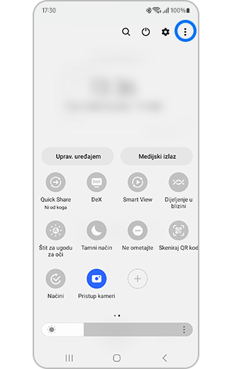 Prikaz panela za brzi pristup s istaknutom ikonom za više opcija.