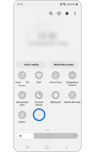 Ātrās piekļuves paneļa skats, kurā iezīmēta ikona “+”.