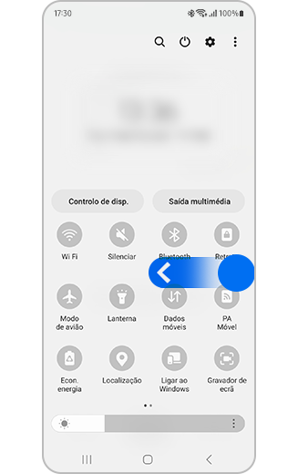 Vista do painel de acesso rápido, vista aumentada com o ícone para percorrer para a esquerda.