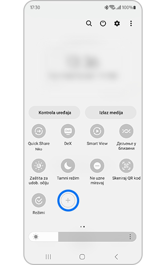 Prikaz dugmadi na tabli za brzi pristup sa istaknutom ikonom +.