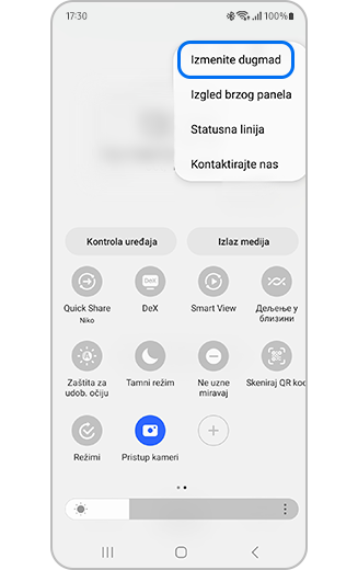 Prikaz table za brzi pristup sa istaknutom opcijom „Izmenite dugmad“.