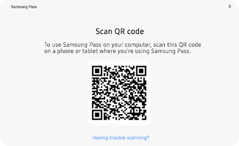 View of Samsung Pass PC app QR code.