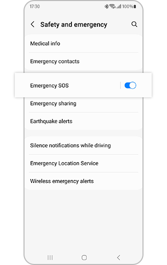 View of Emergency SOS settings.