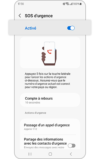 Aperçu du commutateur du SOS d'urgence.