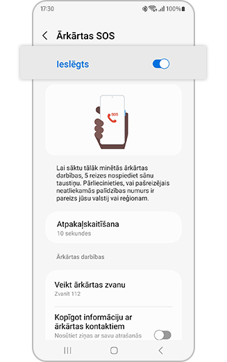 Skats uz ārkārtas SOS slēdža pārslēdzēju.