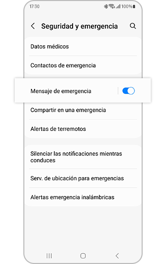 Vista de los ajustes de SOS de emergencia.