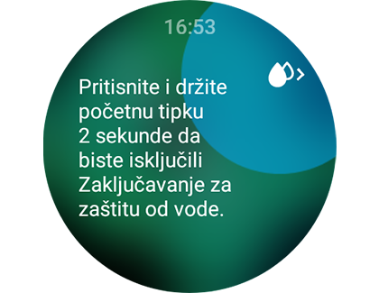 Prikaz značajke blokade u vodi s uputama za isključivanje.
