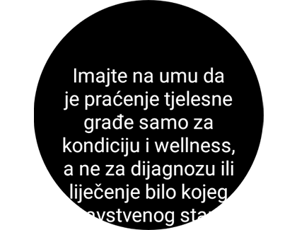 Prikaz zdravstvenog upozorenja u značajci Sastav tijela.