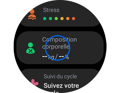 Aperçu de la composition corporelle dans l'application Samsung Health.