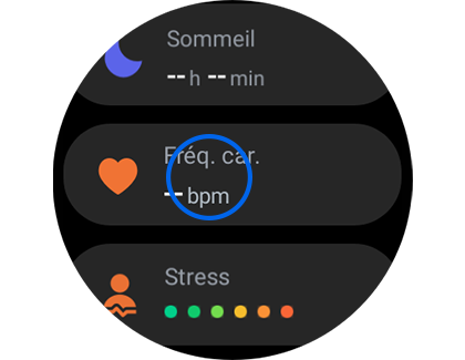 Aperçu de l'option Fréquence cardiaque de l'application Samsung Health.