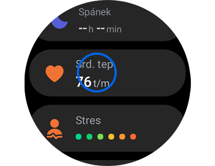 Aplikace Samsung Health, funkce Srdeční tep.
