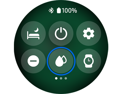 Weergave van het Quick Access-panel met het icoon voor watervergrendelingsmodus gehighlight.